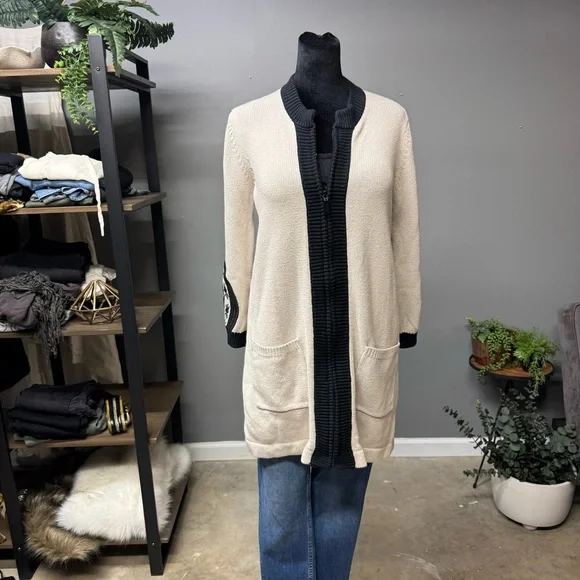 Bob Mackie Wearable Art zip up sweater paisley womens small black lt taupe - Picture 3 of 9